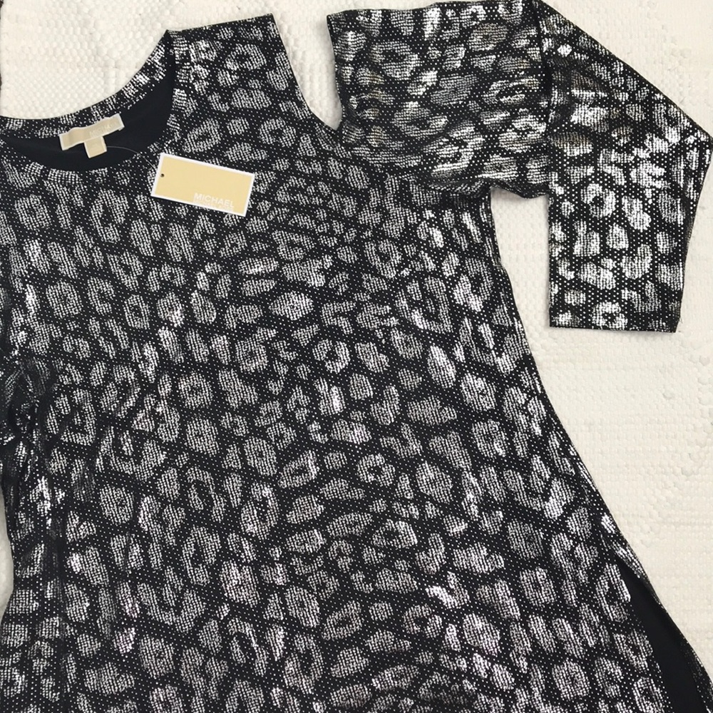 Michael Kors Black and Silver Metallic Animal Print Top